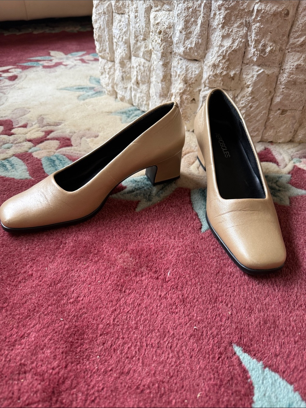 Classic Women's Low Block Heel Pumps in Beige gold
